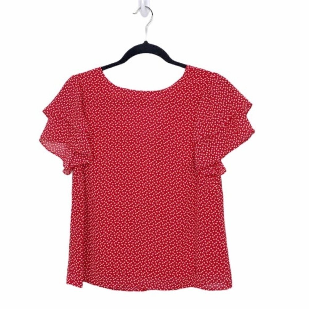 Sugarlips Red Heart Print Short Flutter Sleeve Blouse